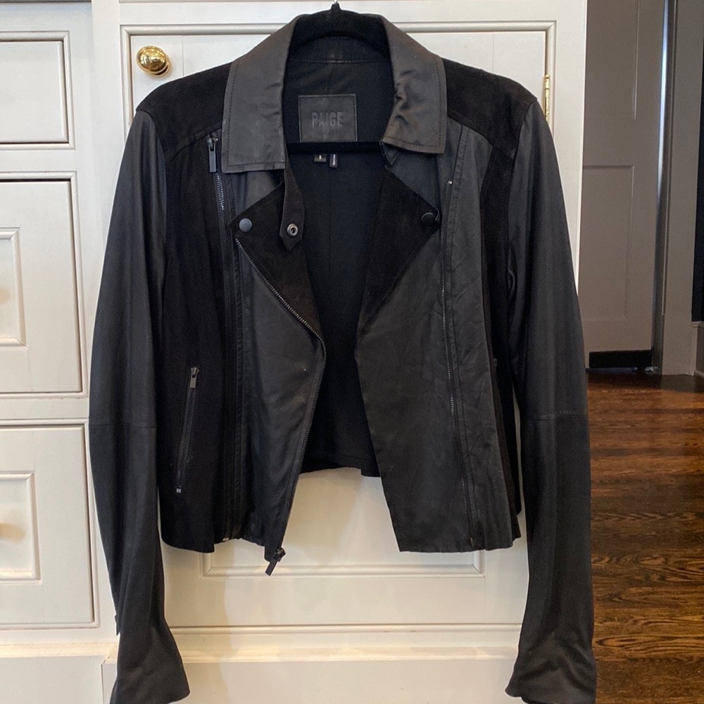 Paige denim- leather and suede crop jacket